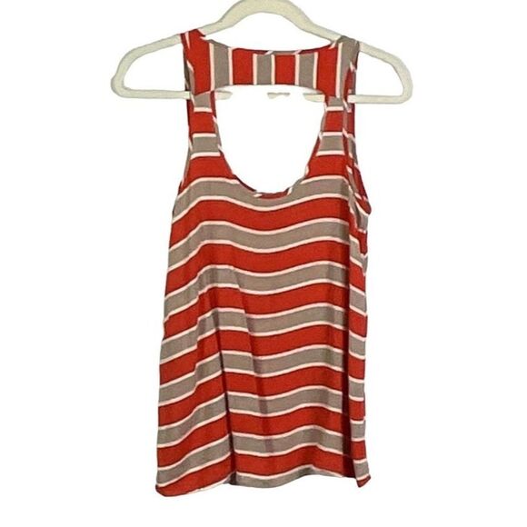 Splendid Orange/Coral, White, Tan Stripe Top, size small, 100% rayon - Picture 4 of 8